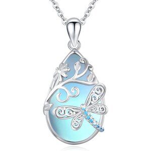 925 Silver Moonstone Dragonfly Necklace Valentine Gift for Women